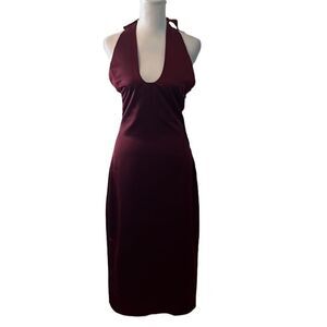 Jason Wu szXS maroon/burgundy satin halter back zip back slit dress NWT